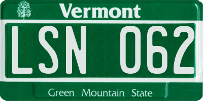 VT license plate LSN062