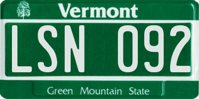 VT license plate LSN092