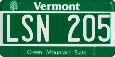 VT license plate LSN205