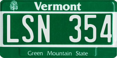 VT license plate LSN354