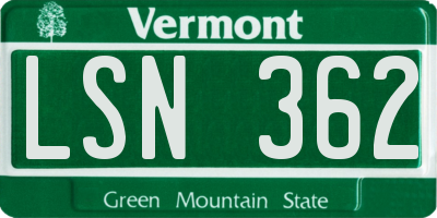 VT license plate LSN362
