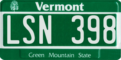 VT license plate LSN398