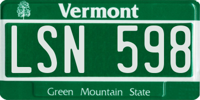 VT license plate LSN598