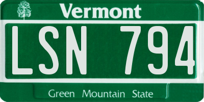 VT license plate LSN794