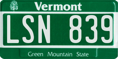 VT license plate LSN839