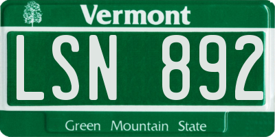 VT license plate LSN892