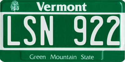 VT license plate LSN922