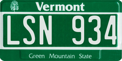VT license plate LSN934