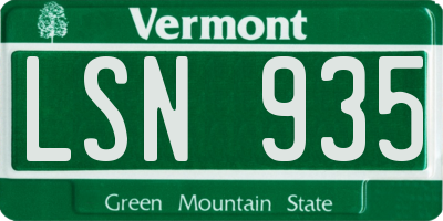 VT license plate LSN935