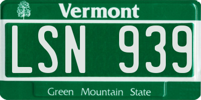 VT license plate LSN939