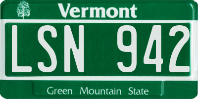 VT license plate LSN942