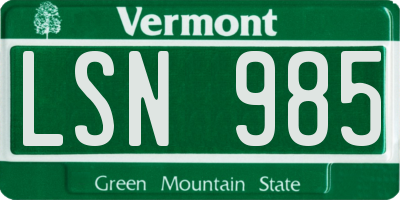 VT license plate LSN985