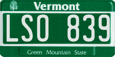 VT license plate LSO839