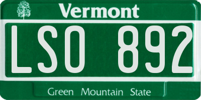 VT license plate LSO892