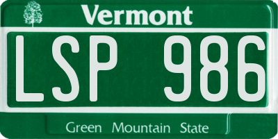 VT license plate LSP986