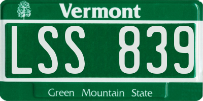 VT license plate LSS839