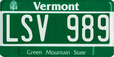 VT license plate LSV989