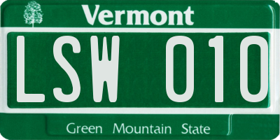 VT license plate LSW010