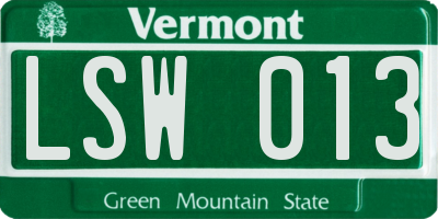 VT license plate LSW013