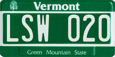 VT license plate LSW020