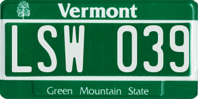 VT license plate LSW039