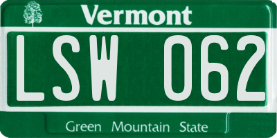 VT license plate LSW062