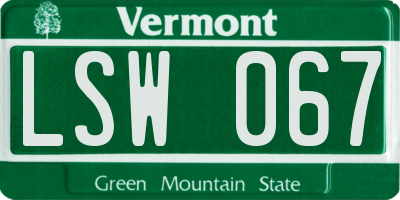 VT license plate LSW067