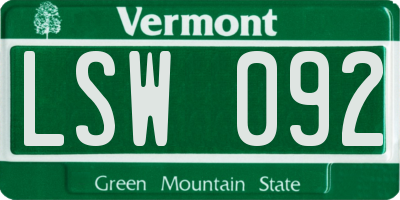 VT license plate LSW092