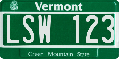 VT license plate LSW123