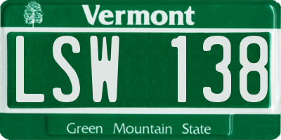 VT license plate LSW138