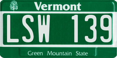 VT license plate LSW139