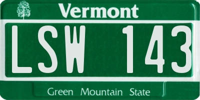 VT license plate LSW143