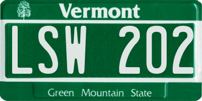 VT license plate LSW202