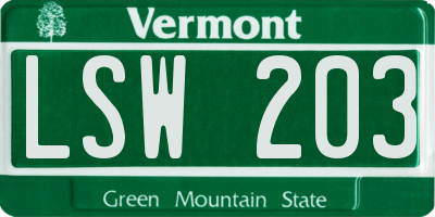 VT license plate LSW203