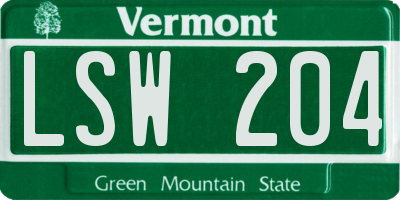 VT license plate LSW204