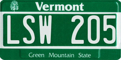 VT license plate LSW205