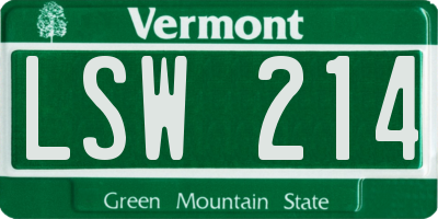 VT license plate LSW214