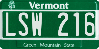 VT license plate LSW216
