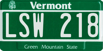 VT license plate LSW218