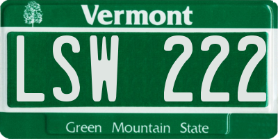 VT license plate LSW222