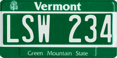 VT license plate LSW234