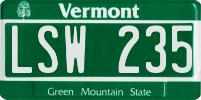 VT license plate LSW235