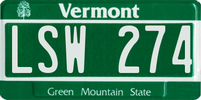 VT license plate LSW274