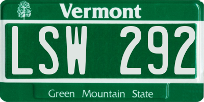 VT license plate LSW292