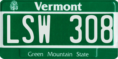VT license plate LSW308