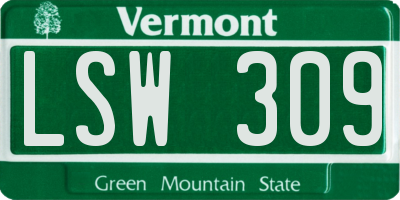 VT license plate LSW309