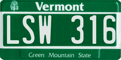 VT license plate LSW316