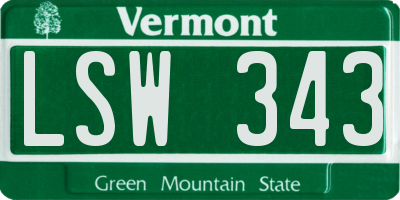 VT license plate LSW343