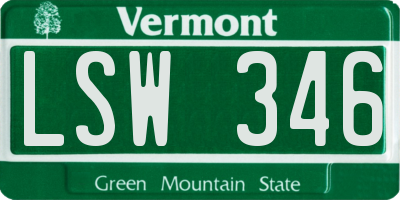 VT license plate LSW346
