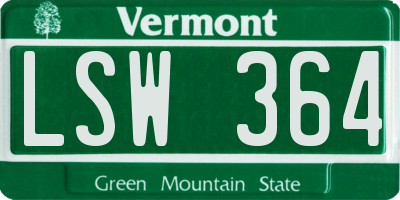 VT license plate LSW364